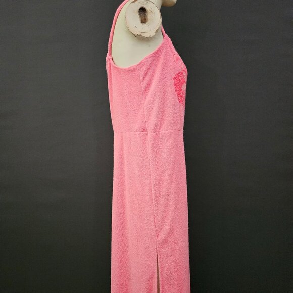70s Pink Floral Terry Cloth Beach Dress - Picture 6 of 13